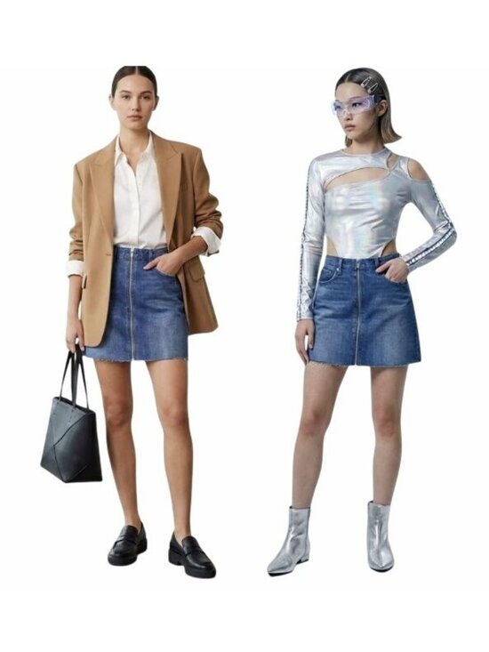 BLANKNYC Dresses & Skirts - ⭐BLANKNYC Womens Size 27 Denim Mini Skirt Zip Front Raw Hem Blue Western Y2K New